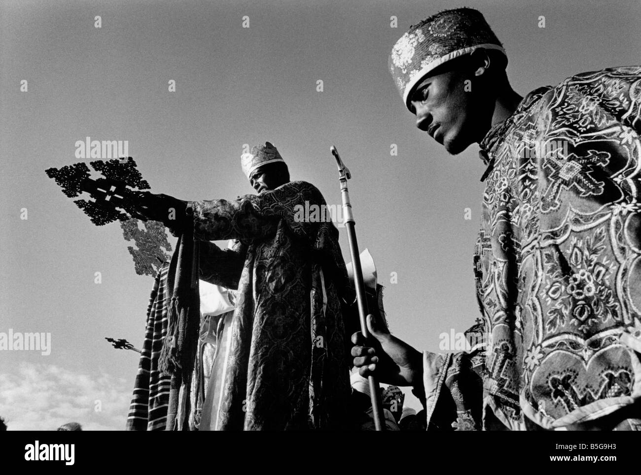 Äthiopisch-orthodoxe Priester in Lalibela, Äthiopien Stockfoto