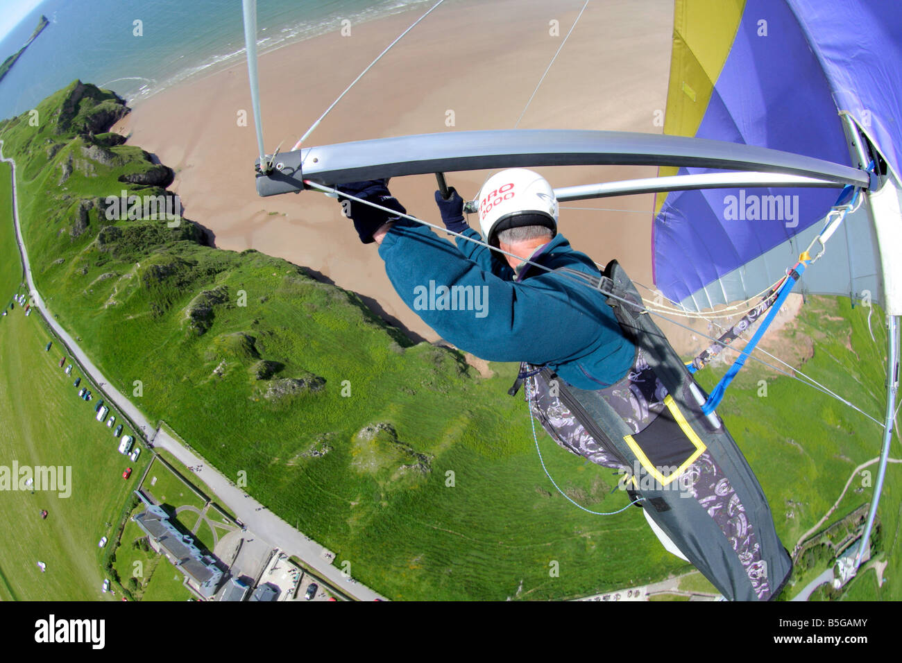 Drachenflieger über Rhossili Bucht auf der Gower-Halbinsel in Wales Großbritannien Stockfoto