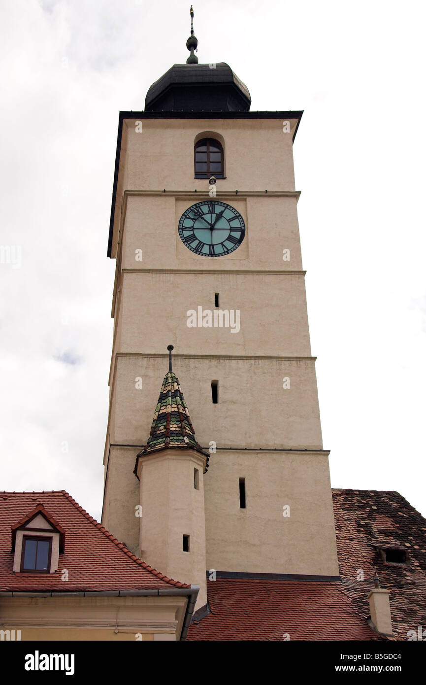 Uhrturm, Ratturm, Sibiu, Siebenbürgen, Rumänien Stockfoto