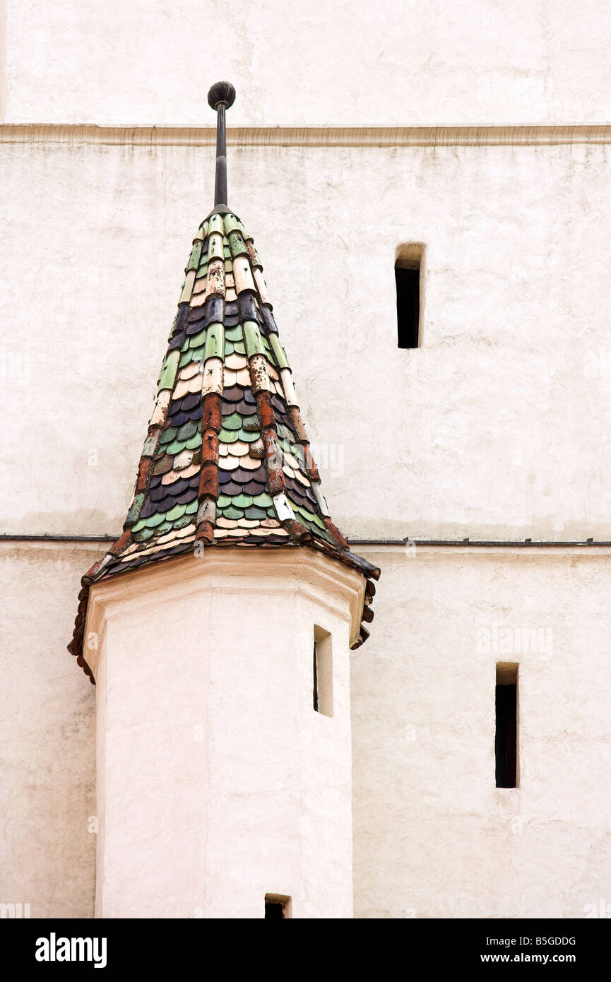 Geflieste Dach Detail, Ratturm, Sibiu, Siebenbürgen, Rumänien Stockfoto