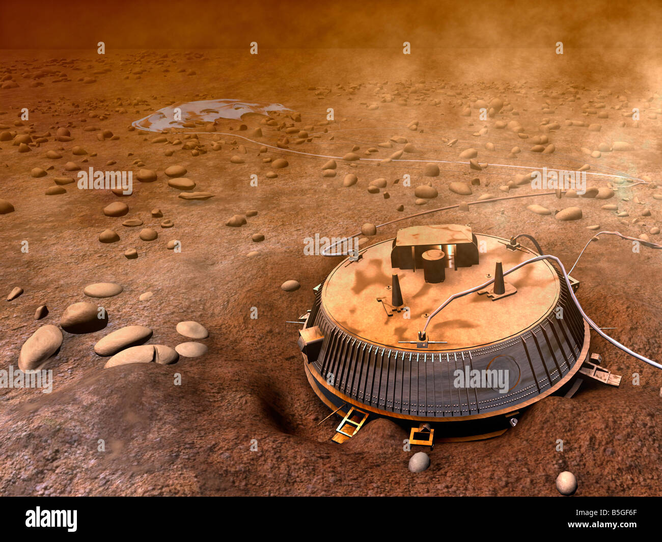 Künstlers Konzept der Umgebung des Huygens-Landeplatzes. Stockfoto