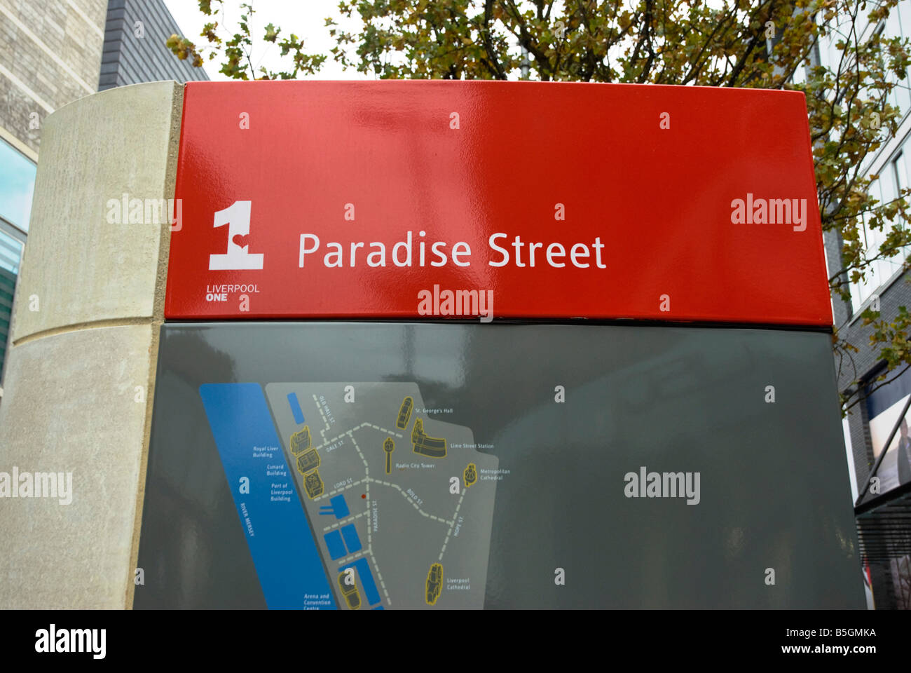 Liverpool ONE Einkaufszentrum Zeichen in Paradise Street Stockfoto