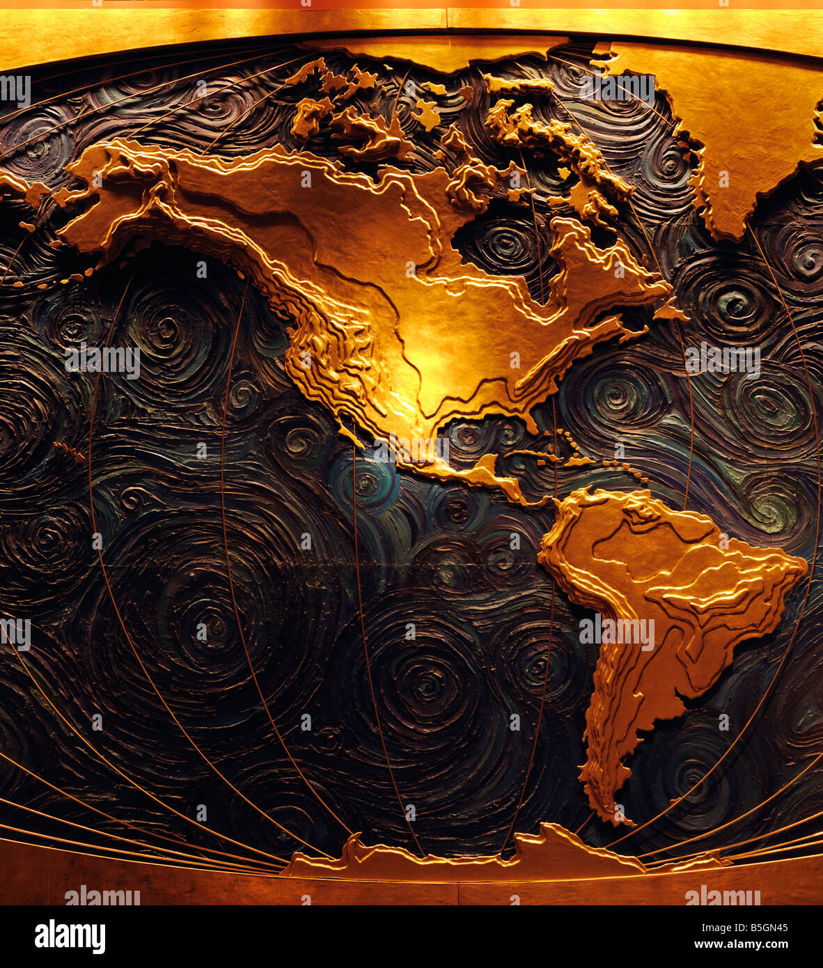 Karte-Wandbild der Kontinente von Nord und Südamerika Stockfoto