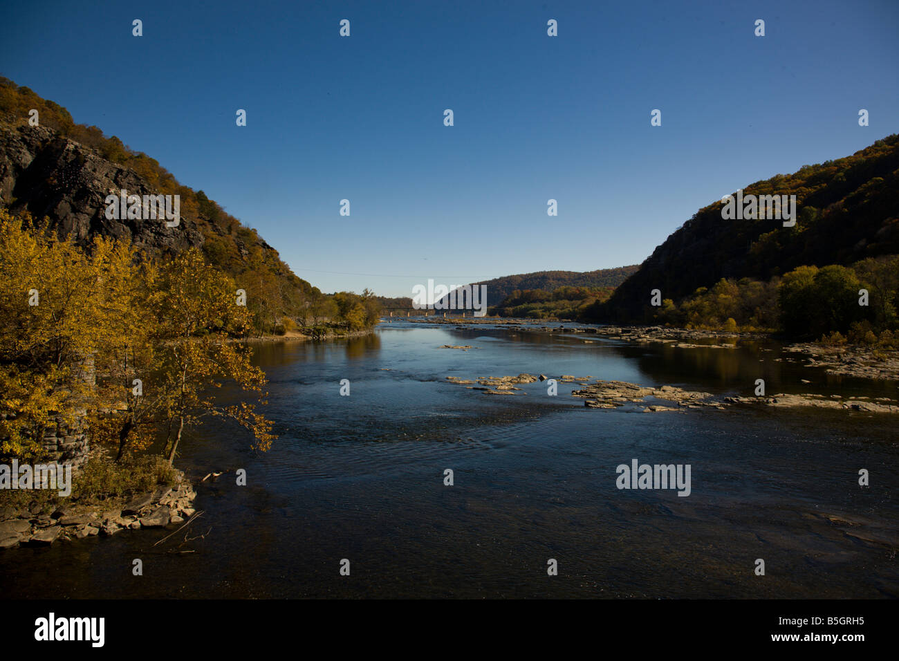 Die Mündung des Shenandoah und des Potomac Rivers bei Harpers Ferry, West Virginia. Stockfoto