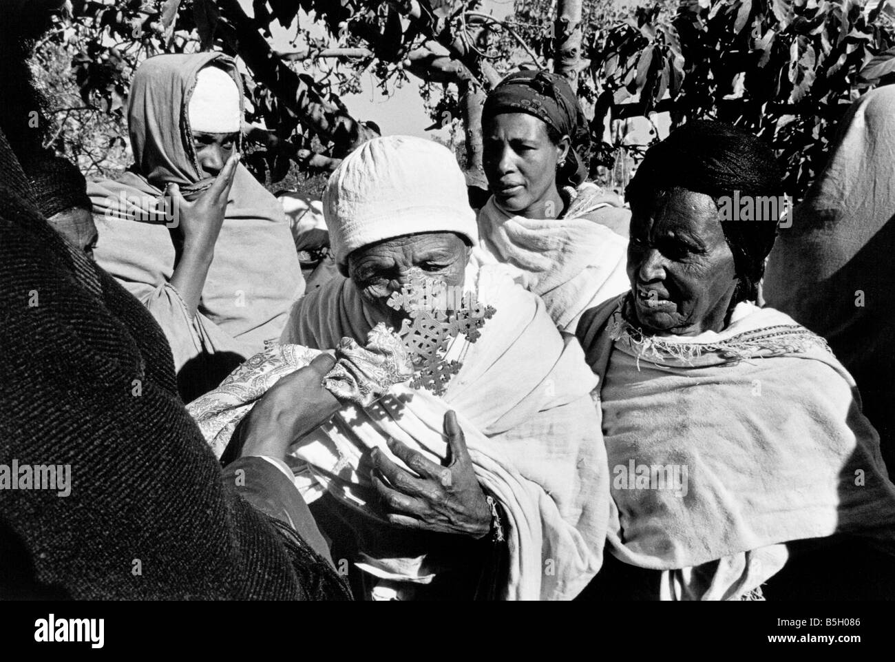 Äthiopisch-Orthodoxe Pilger in Lalibela, Äthiopien Stockfoto