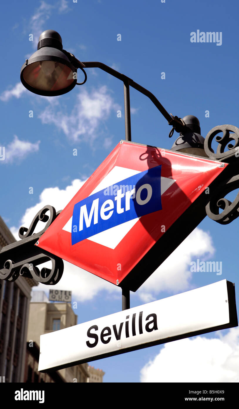 Madrid, u-Bahnstation Schilder, Bahnhof von Sevilla, Spanien, Espana, Europa, EU Stockfoto