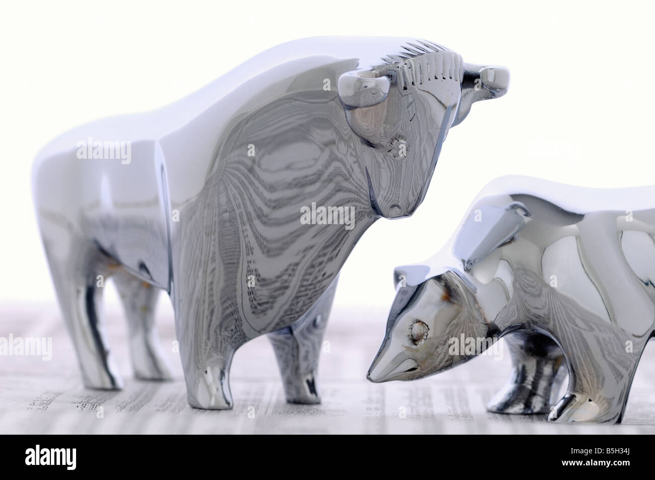 Bulle und Bär, Symbol für den Aktienmarkt Stockfoto