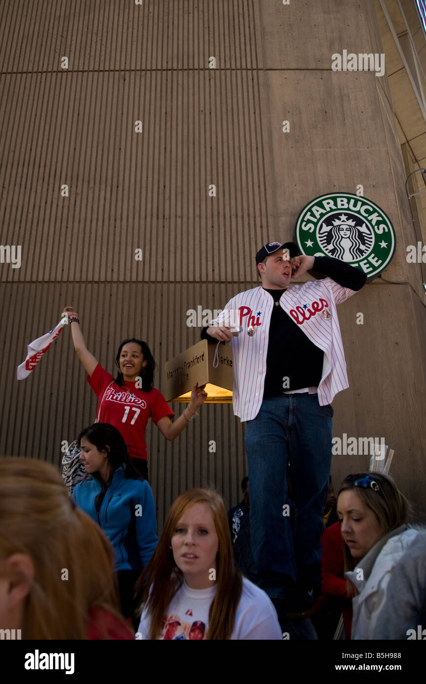 Fans feiern Phillies World Series Championship Stockfoto