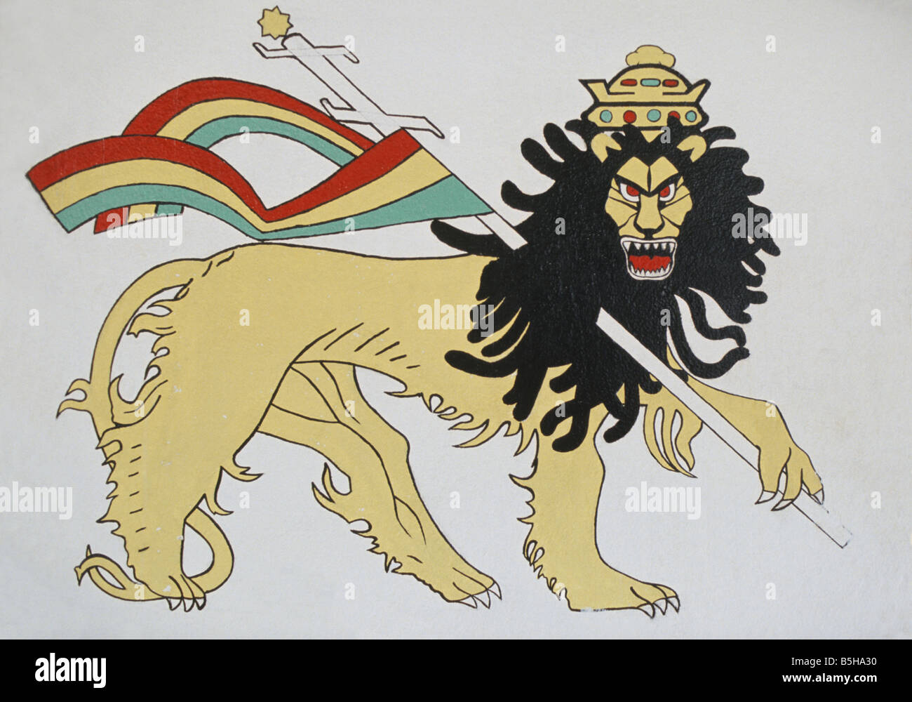 Wandbild Darstellung ein Rastafari Löwe von Juda mit Dreadlocks in Negril Jamaika Stockfoto