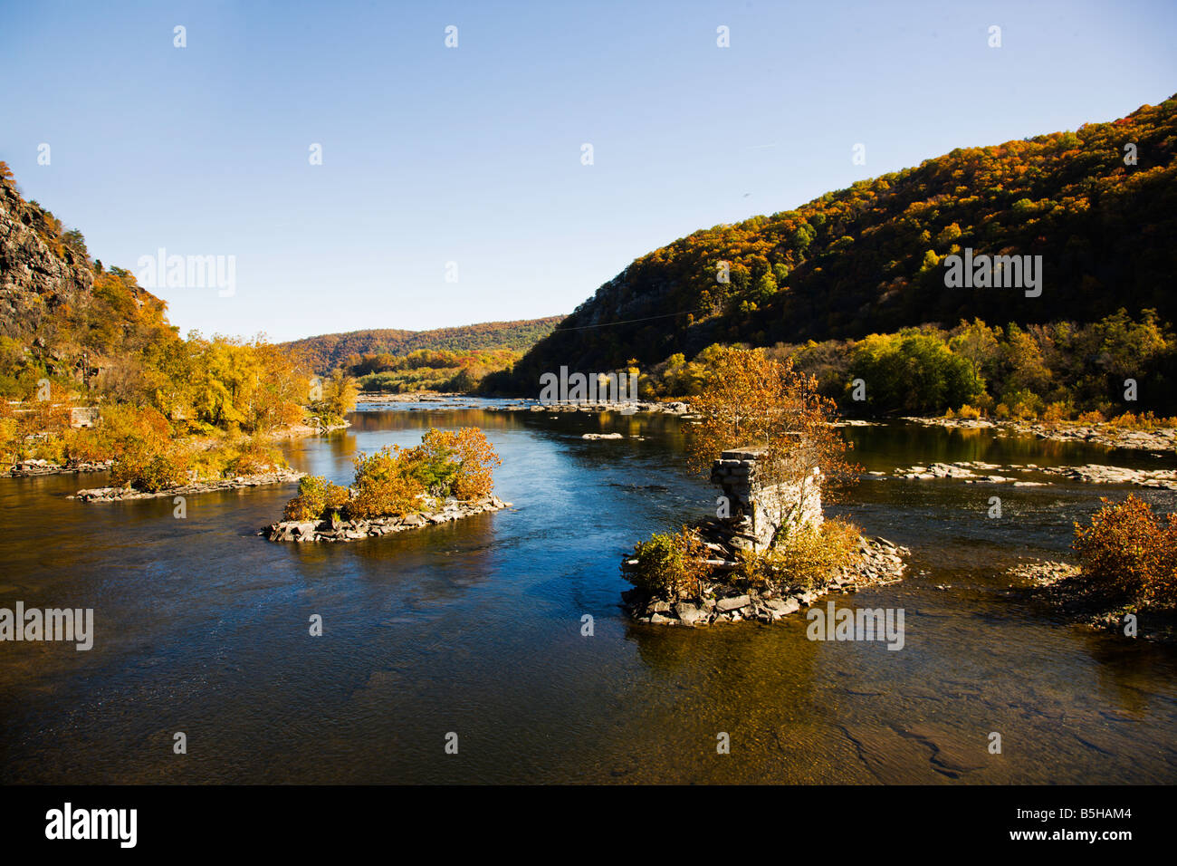 Der Zusammenfluss des Potomac und Shenandoah Rivers bei Harpers Ferry, West Virginia. Stockfoto