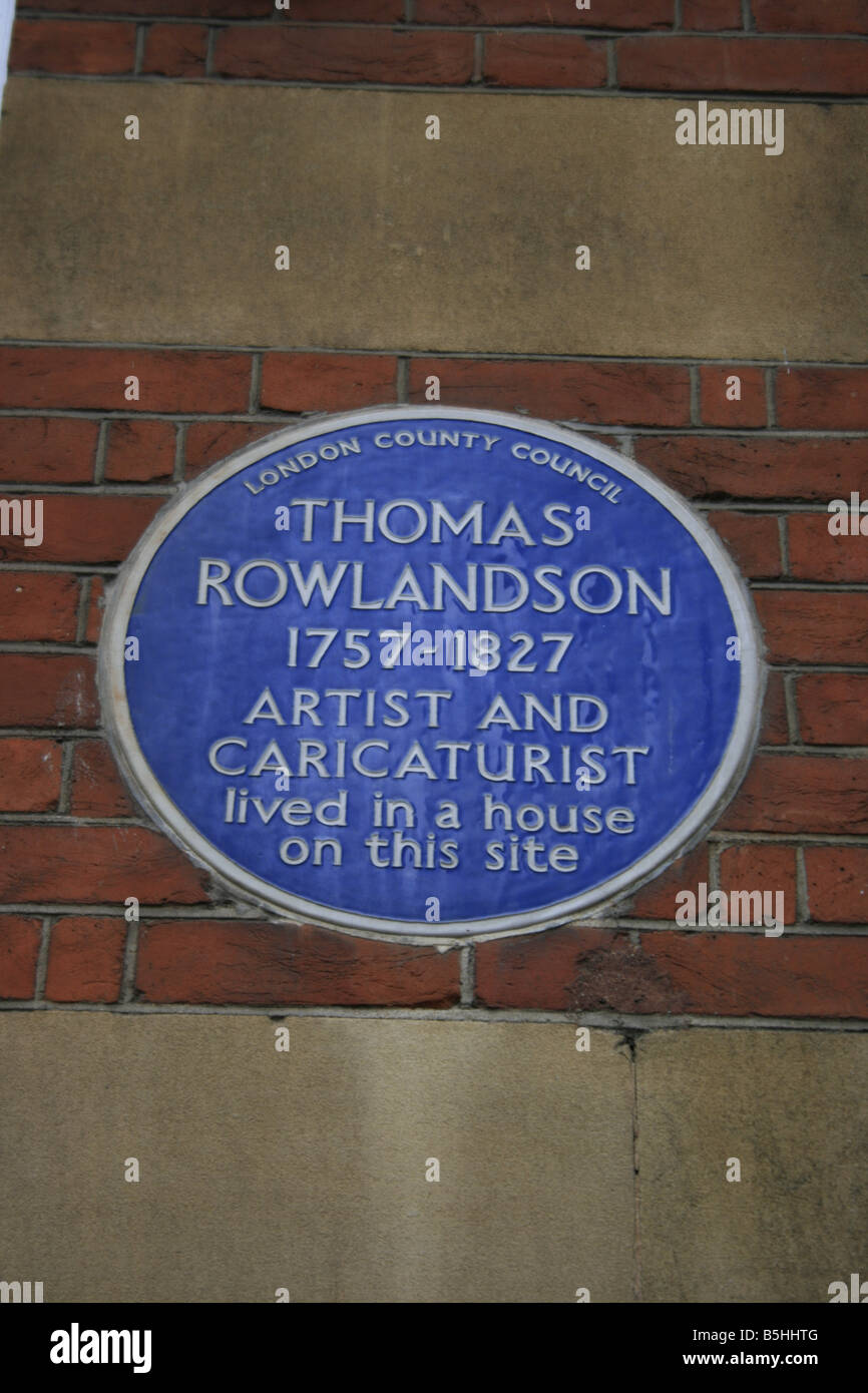 Thomas Rowlandson (1757-1827) Künstler und Karikaturist blaue Plakette John Adam Street, London WC2 Stockfoto