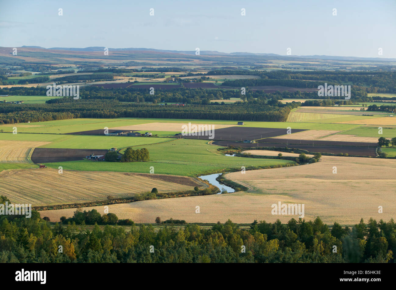 Blick über die Carse von Stirling und den Fluss Forth, Stirling, Schottland. Stockfoto