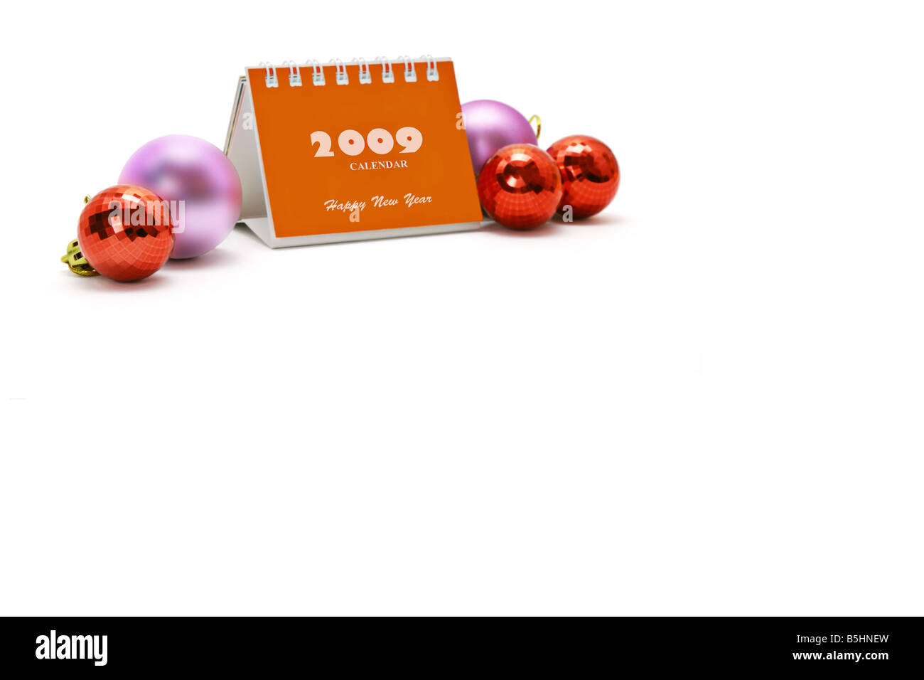 Desktop-Kalender 2009 und Weihnachtsschmuck mit Textfreiraum Stockfoto