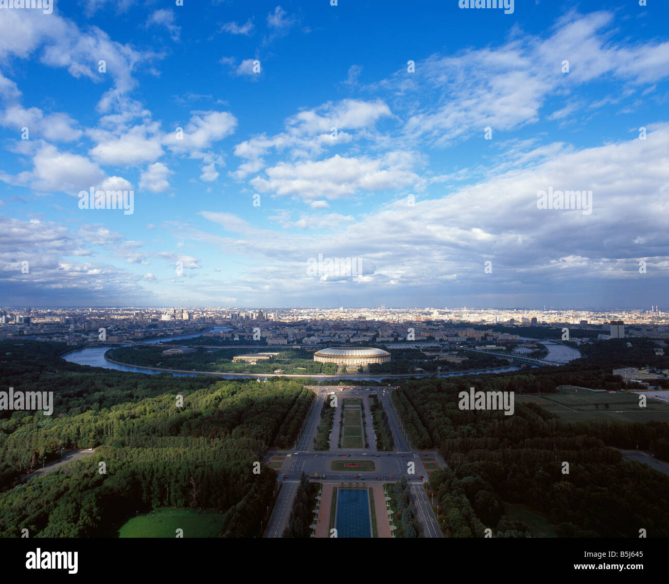 Die Ansicht der Stadt vom Hauptgebäude der Lomonossow-Universität Moskau Stockfoto