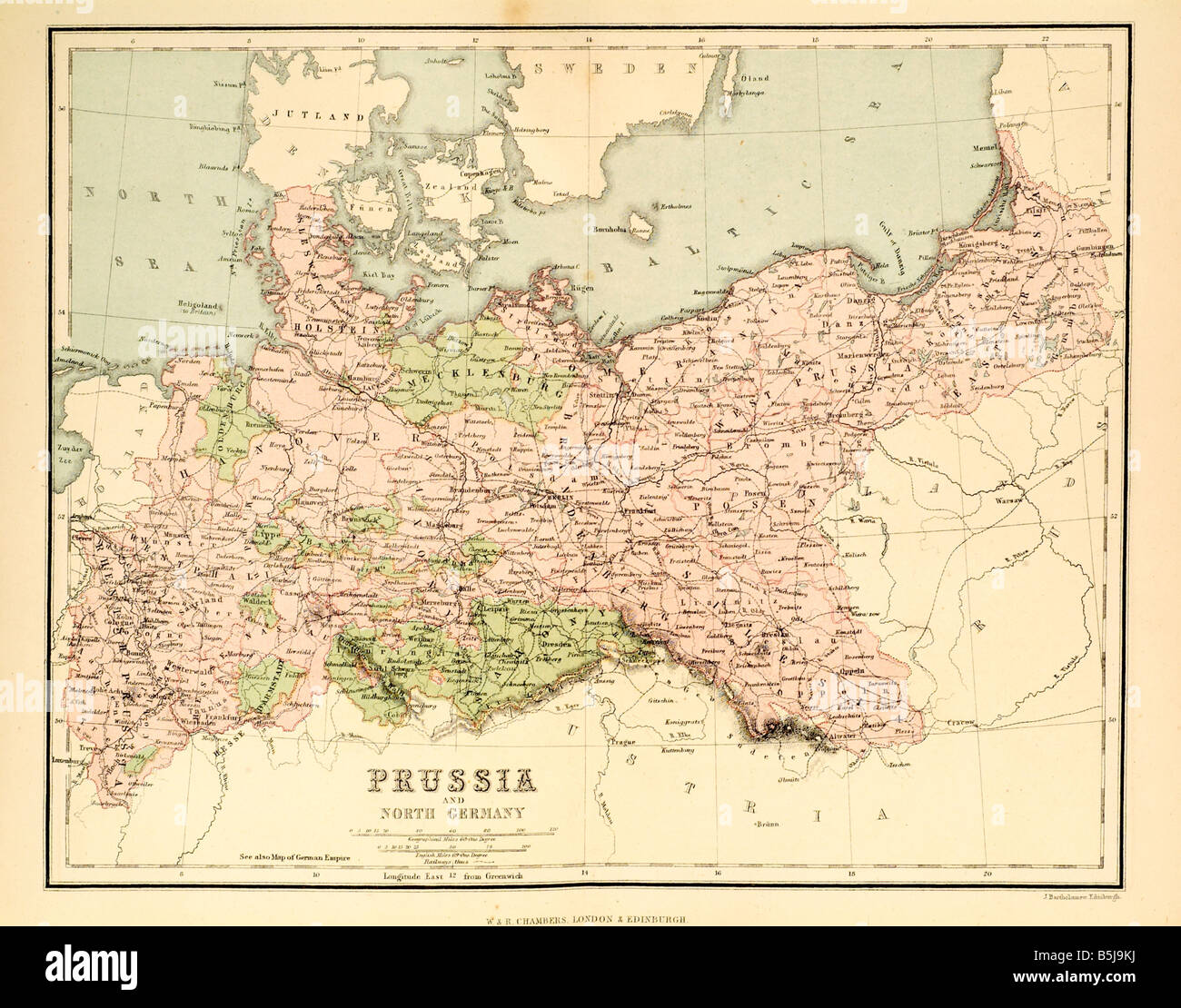 Preußen und Nord Deutschland 1880 Karte Kartographie Stockfoto