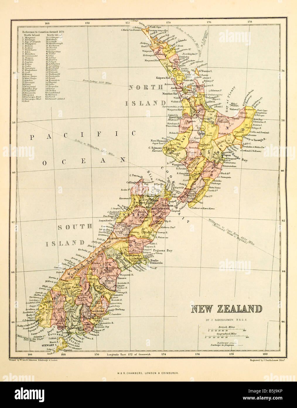 Neuseeland Karte im südwestlichen Pazifischen Ozean Stewart Island Rakiura Chatham Inseln der indigenen Māori Neuseelands Stockfoto