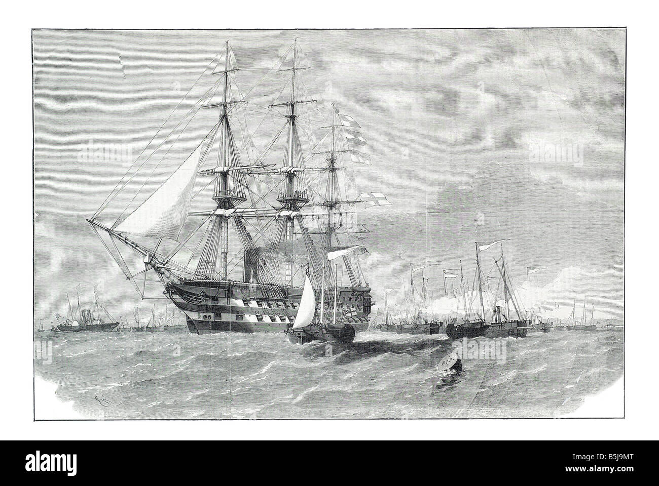 H M S Koloss mit der Pistole Boot Flottille verlassen die Motherbank für Fortlane 5. April 1856 der Illustrated London News-Seite 341 Stockfoto