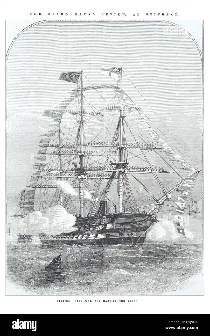 Das Grand Marine überprüfen an Spithead immer unterwegs und Besatzung die Werften 26. April 1856 die Illustrated London News-Seite 437 Stockfoto