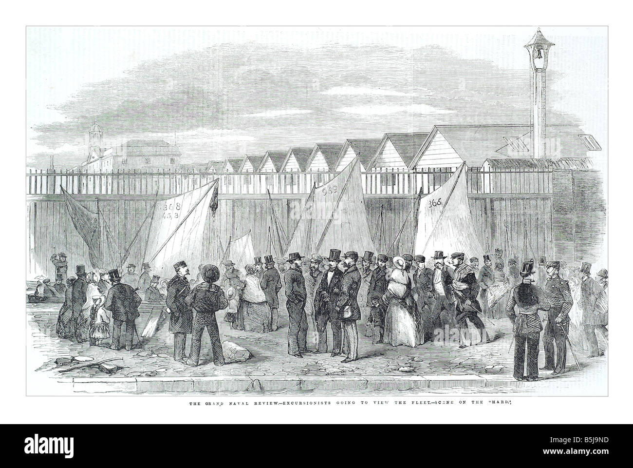Das Grand Marine überprüfen Ausflügler gonna die Flotte Szene auf die harte 19. April 1856 anzeigen die Illustrated London News-Seite 40 Stockfoto
