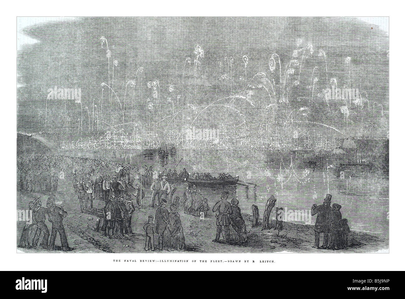 Die Flottenparade Beleuchtung der Flotte gezeichnet von R Leich 3. Mai 1856 die Illustrated London News-Seite 477 Stockfoto