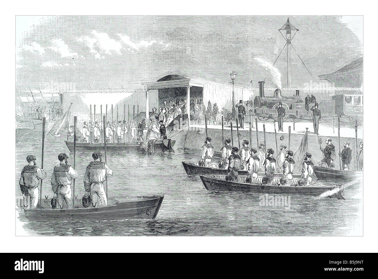 Die Marine überprüfen die Königin und königliche Familie Einschiffung in Portsmouth von R Landells 3. Mai 1856 skizziert die Stockfoto