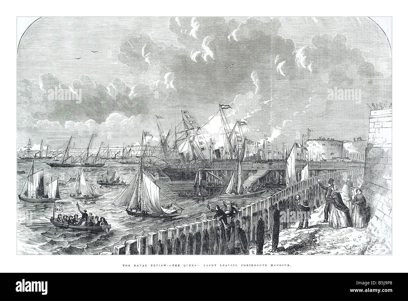 Die Flottenparade der Königin Yacht verlässt Portsmouth harbour 10. Mai 1856 die Illustrated London News-Seite 517 Stockfoto