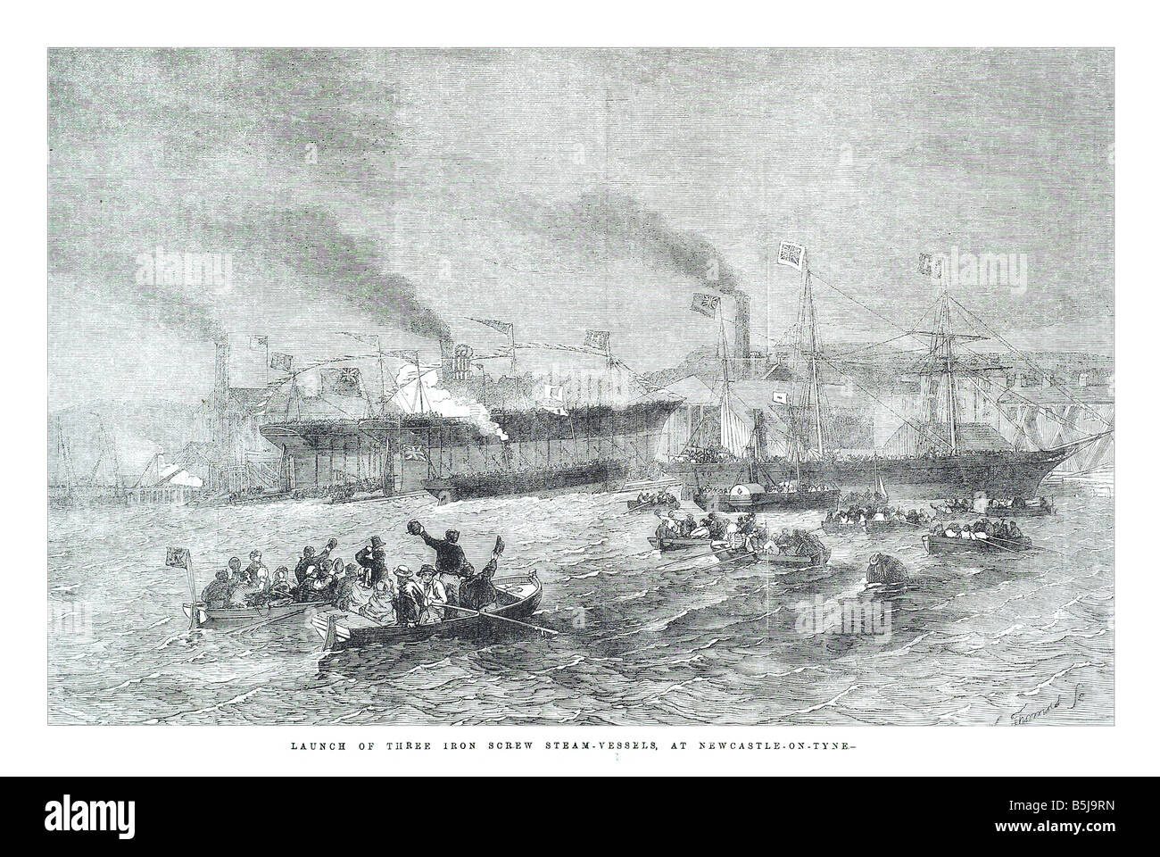 Start der drei eisernen Schraube Dampf Schiffe in Newcastle am Tyne 22. März 1856 der Illustrated London News-Seite 304 Stockfoto
