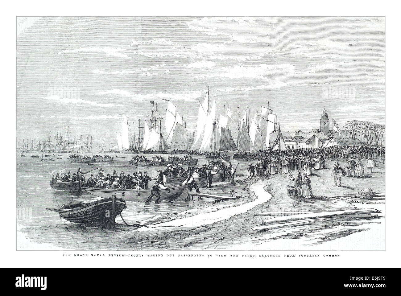 Die große Flottenparade Yachten herausnehmen Passagiere an die Flotte skizziert von Southsea common 26. April 1856 die Veranschaulichung Stockfoto