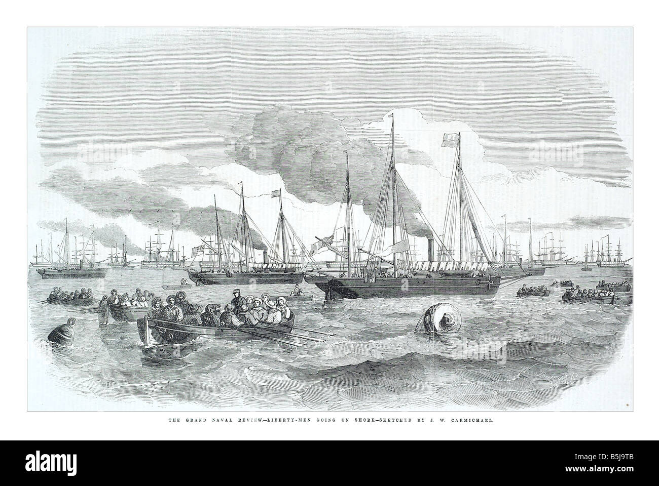 Die große Flottenparade Freiheit Männer gehen an Land skizziert von J W Carmichael 26. April 1856 die Illustrated London News-Seite 440 Stockfoto