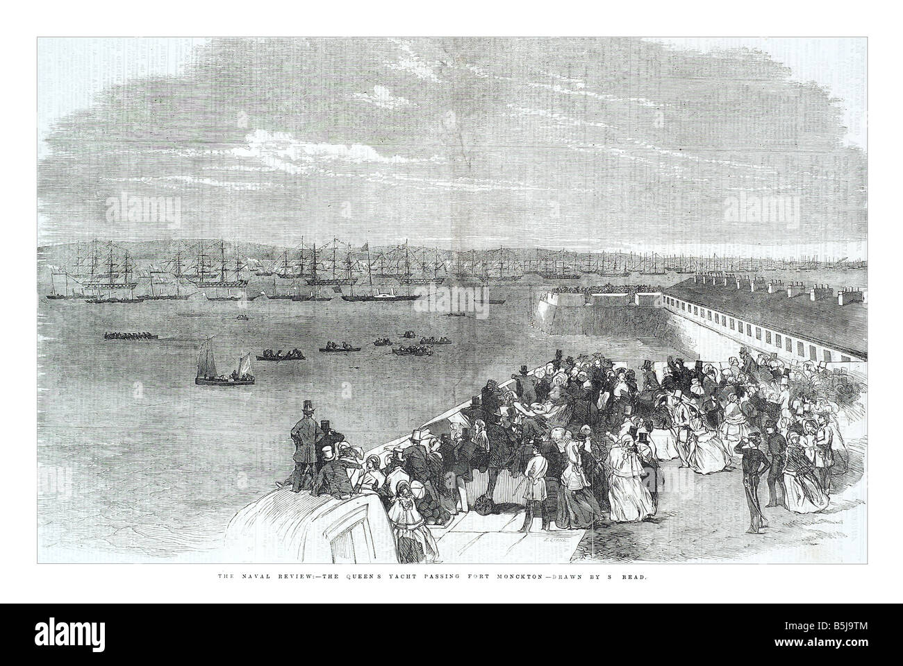 Die Flottenparade lesen die Königinnen Yacht vorbei Fort Monckton gezeichnet von S 3. Mai 1856 die Illustrated London News-Seite 480 Stockfoto