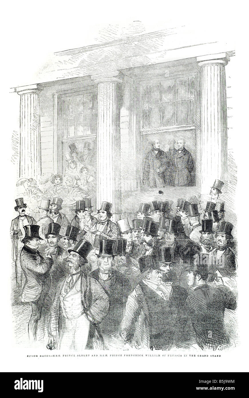 Epsom Rennen H R H Prinz Albert und H R H Prinz Frederick William von Russland in die Zuschauertribüne 7. Juni 1856 Illustrated Lond Stockfoto