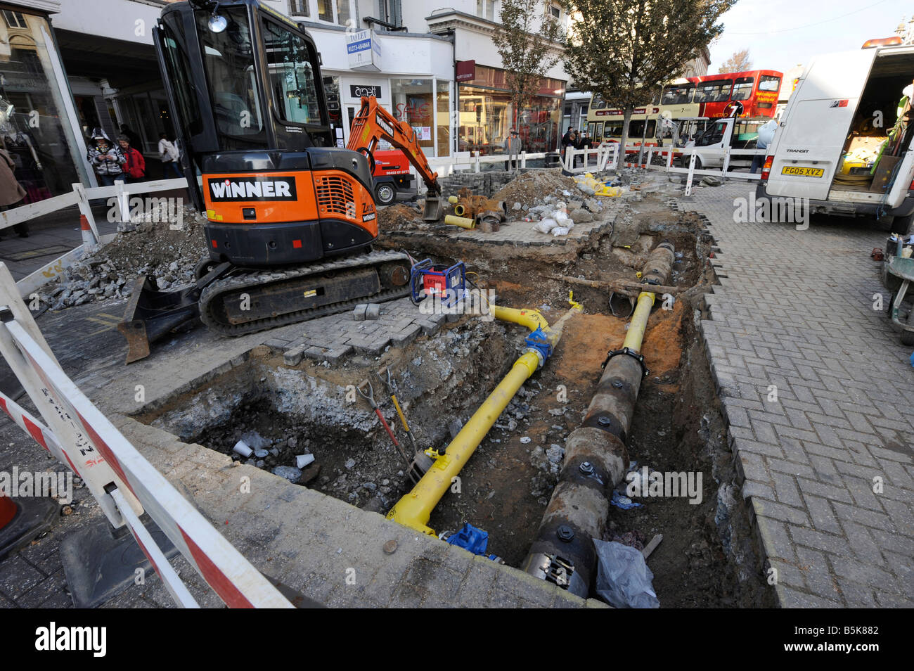 Baustellen und Rohrverlegung in Brighton UK Stockfoto