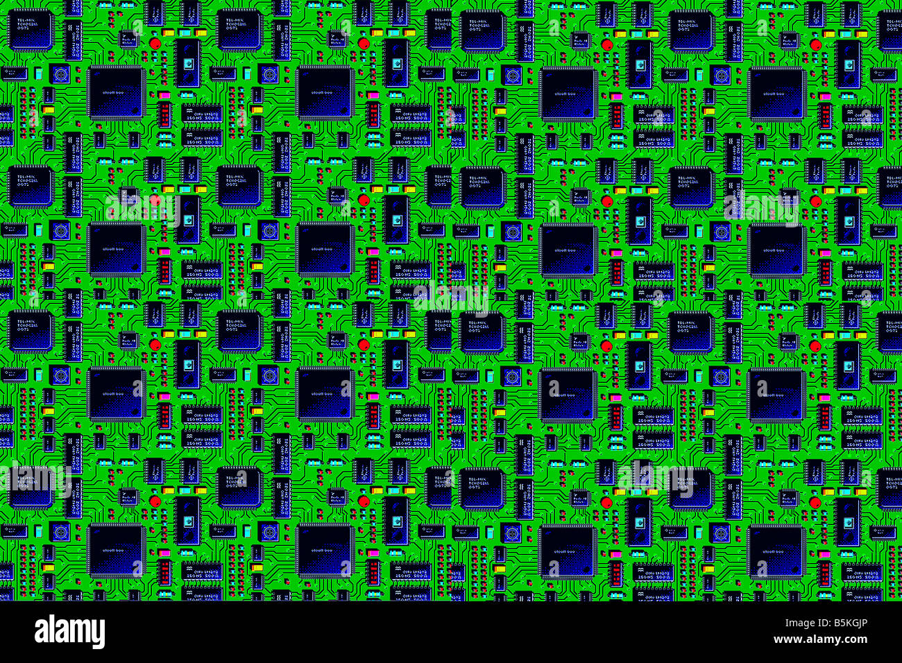 Platine Computerchips Komponenten gedruckt Verbindungen Wissenschaft Technologie Stockfoto