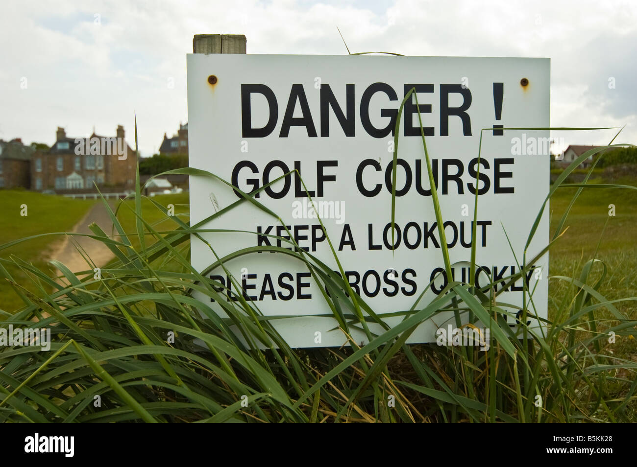 Warnschild am Golfplatz in North Berwick, Schottland Stockfoto