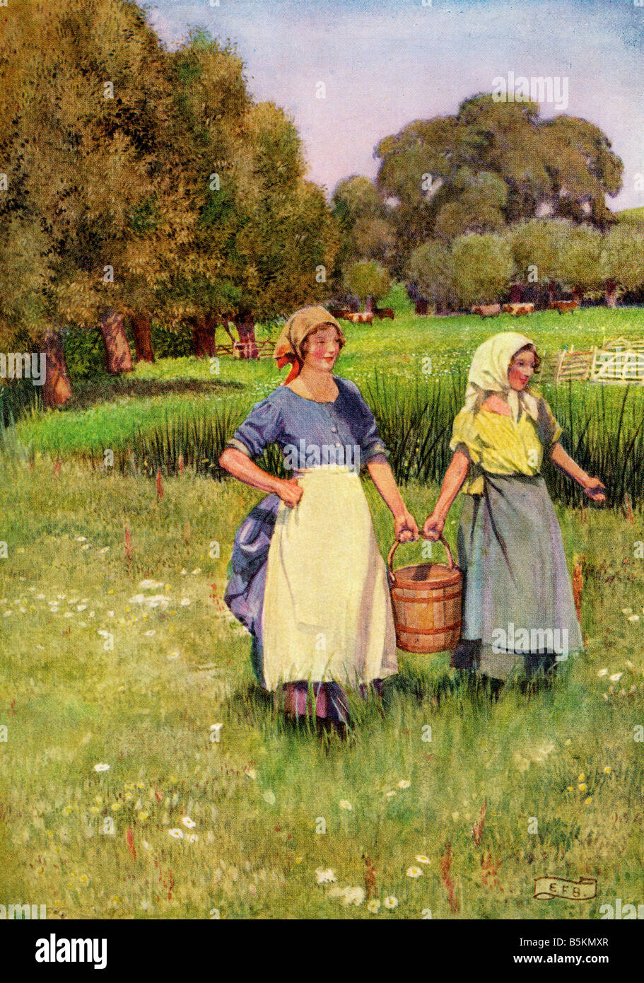 Farbige Illustration von Eleanor Fortescue Brickdale illustriert das Gedicht L'Allegro von Milton Stockfoto