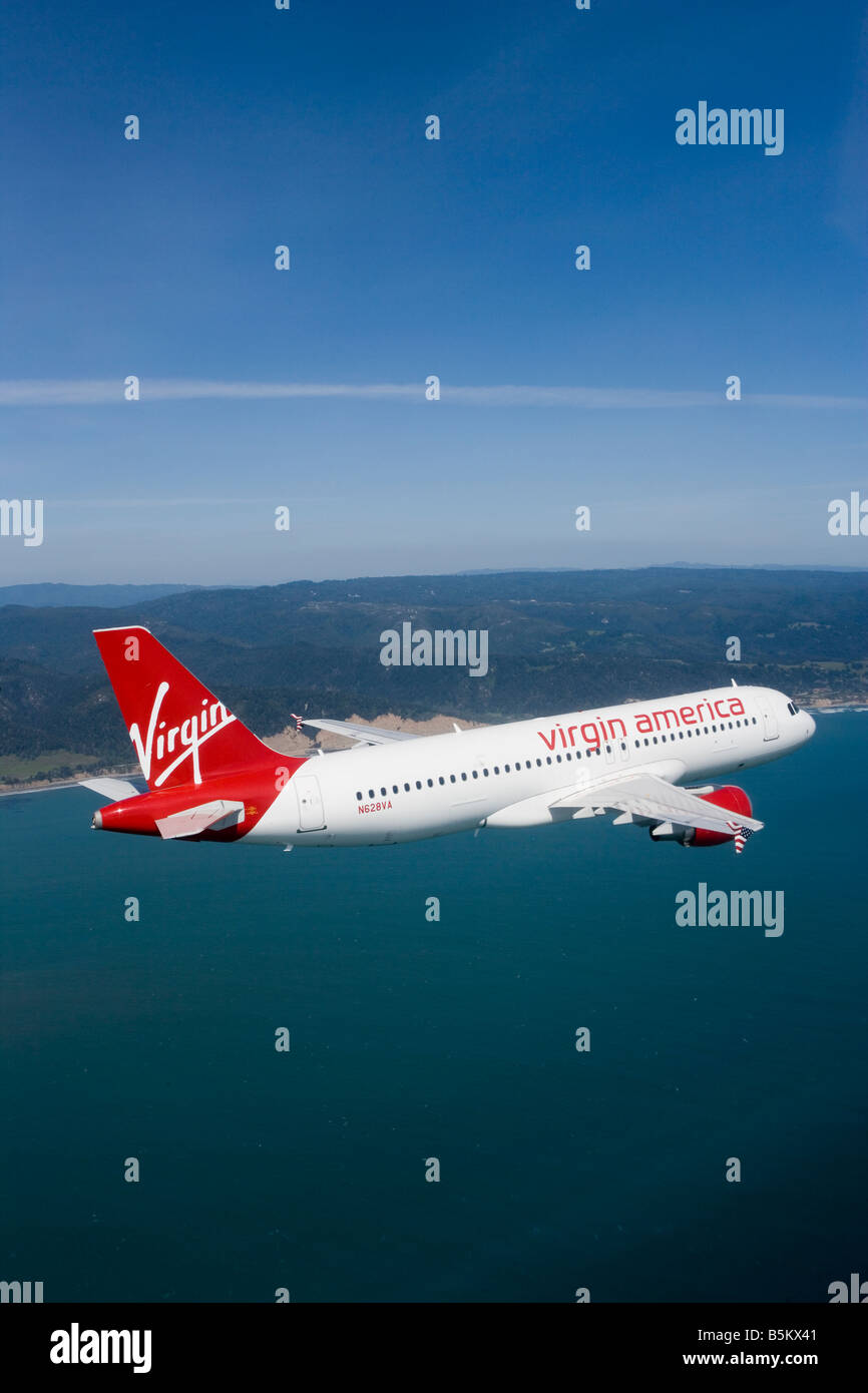 Luftaufnahme über Virgin America Luft Linien Airbus A320 Stockfoto