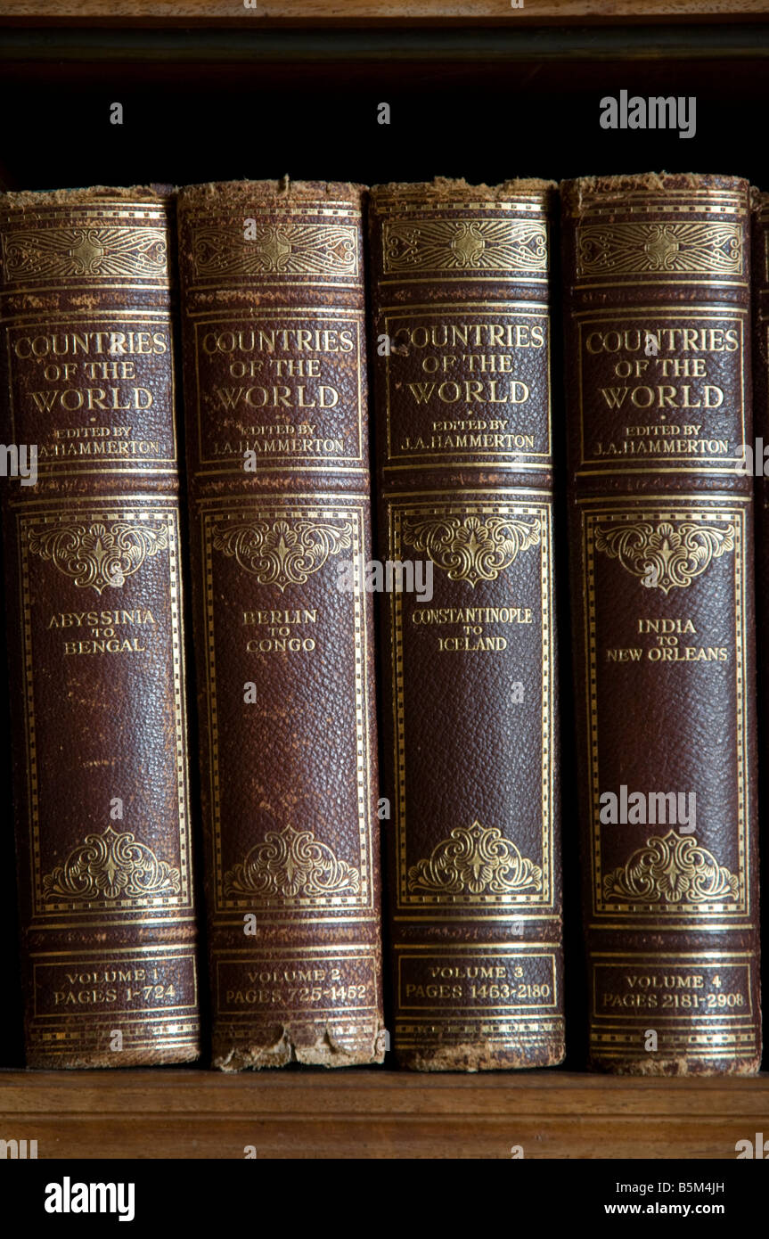 Alte Bücher auf einem Regal, Großbritannien Stockfoto