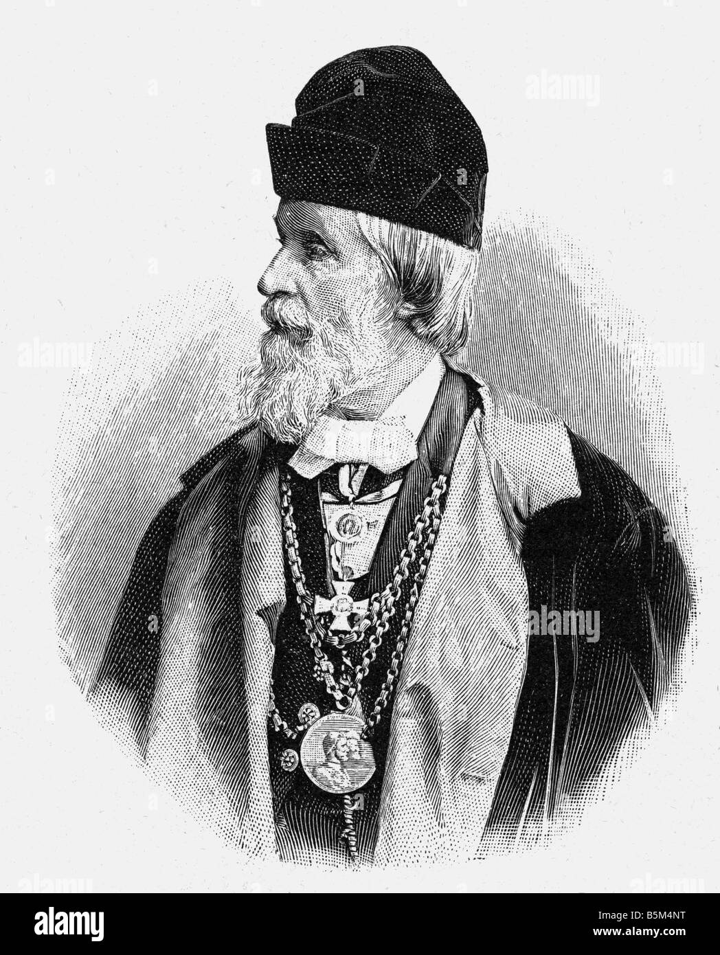 Ende, Hermann, 1830 - 1907, deutscher Architekt, Porträt, Halbprofil, in offizieller Kleidung des Präsidenten der Akademie der Künste, Holzgravur, Stockfoto