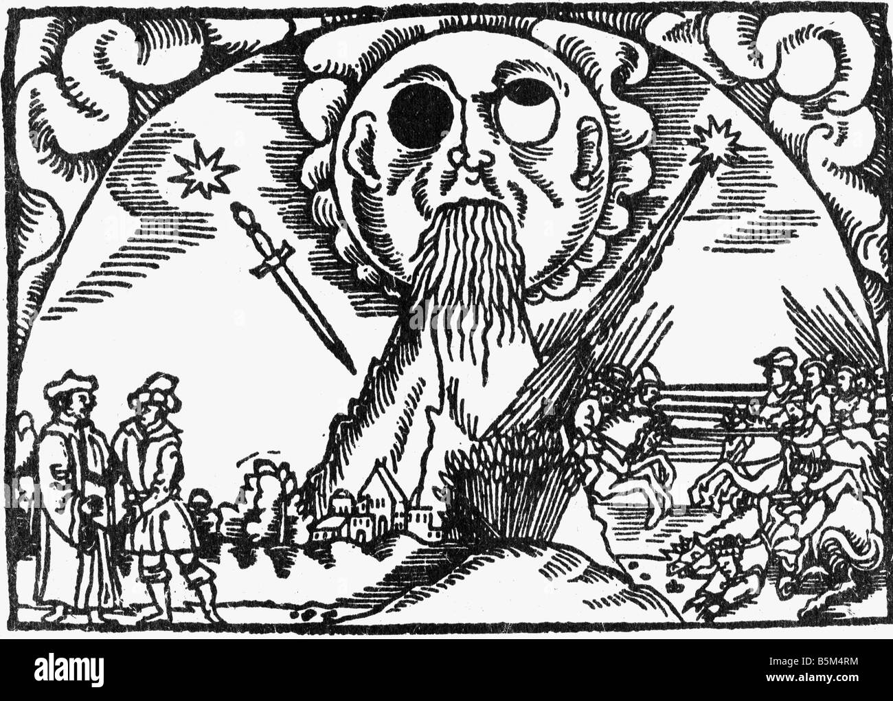Astronomie, Kometen, Komet als Unglücksgeber, Holzschnitt, 1566, Stockfoto