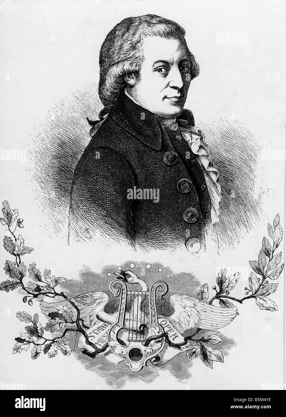 Mozart, Wolfgang Amadeus, 27.1.1756 - 5.12.1791, österreichischer Musiker (Komponist), Portrait, Allegorie, Stich nach dem Gemälde von Johann Heinrich Tischbein, Jahrhundert, Artist's Urheberrecht nicht gelöscht werden Stockfoto