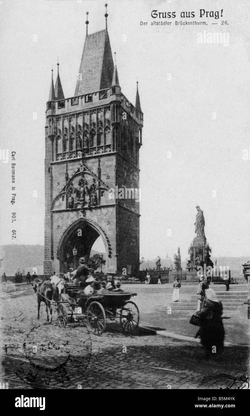 Geographie/Reise, Tschechien, Prag, Altstadt, Brückturm, Außenansicht, Postkarte, 1903, Stockfoto