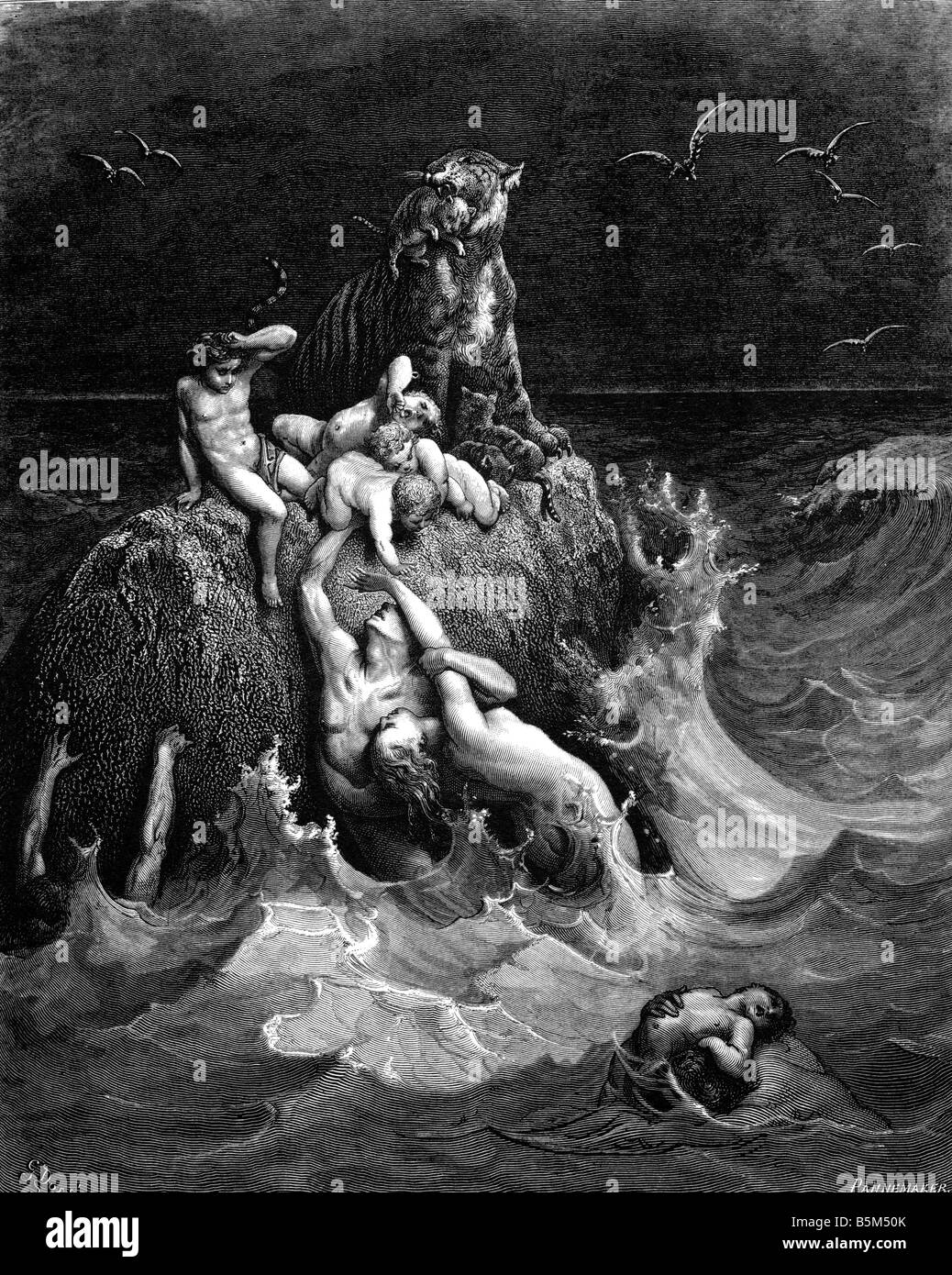 Religion, biblische Szenen, "Die Sintflut: Die Doom alles Fleisch', holzstich von Gustave Dore (1832 - 1883), aus dem 19. Jahrhundert,, Artist's Urheberrecht nicht gelöscht werden Stockfoto