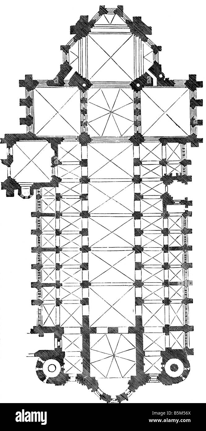 Architektur, Grundrisse, Mainzer Dom, erbaut zwischen 975 Abd 1009 von Bischof Willigs, Zeichnung, Plan, katholische Kirche, Religion, christenheit, Mittelalter, Romanik, Rheinland, Deutschland, Europa, 10./11. Jahrhundert, historisch, historisch, mittelalterlichen, Stockfoto