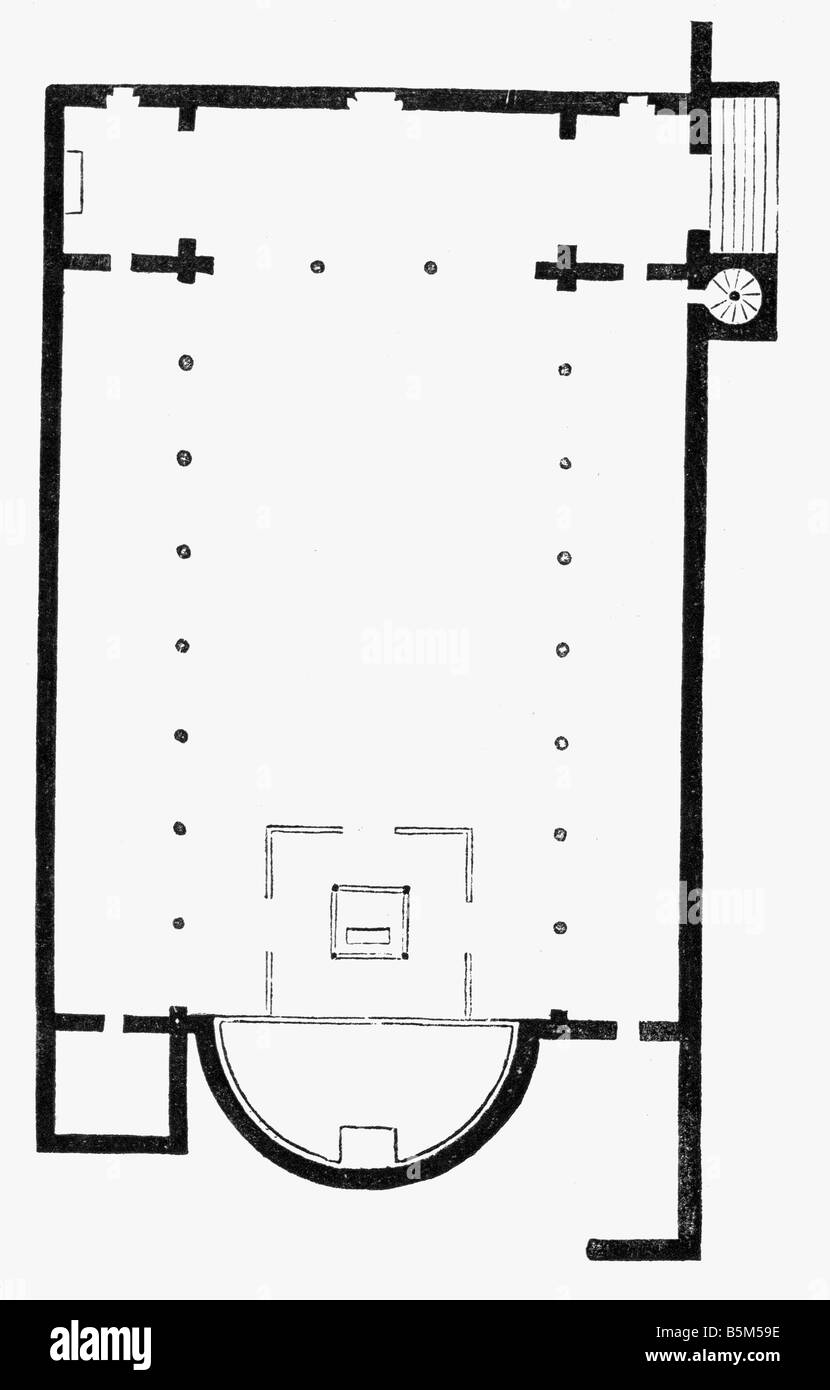 Architektur, Grundrisse, Kirche Sankt Martin von Tours, erbaut im 4. Jahrhundert, Zeichnung, Plan, Mittelalter, Frankreich, Europa, historisch, historisch, mittelalterlichen, Stockfoto