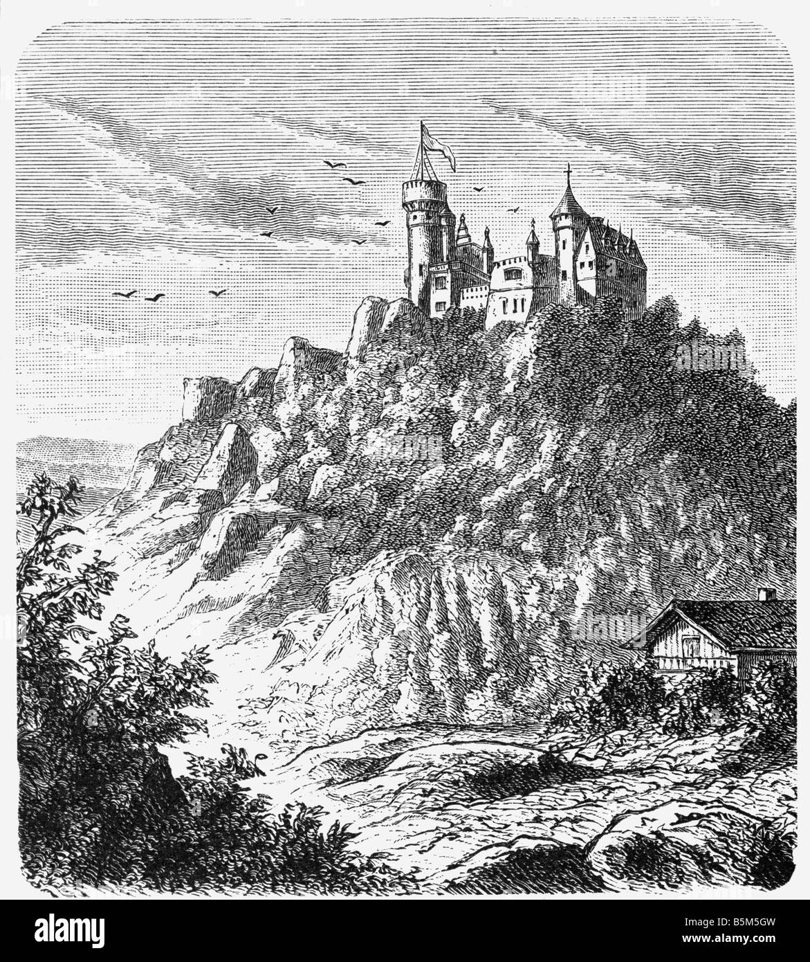 Architektur, Schlösser, Deutschland, Thüringen, Schloss Landsberg bei Meiningen, Außenansicht, Holzgravur, ca. 1890, Stockfoto