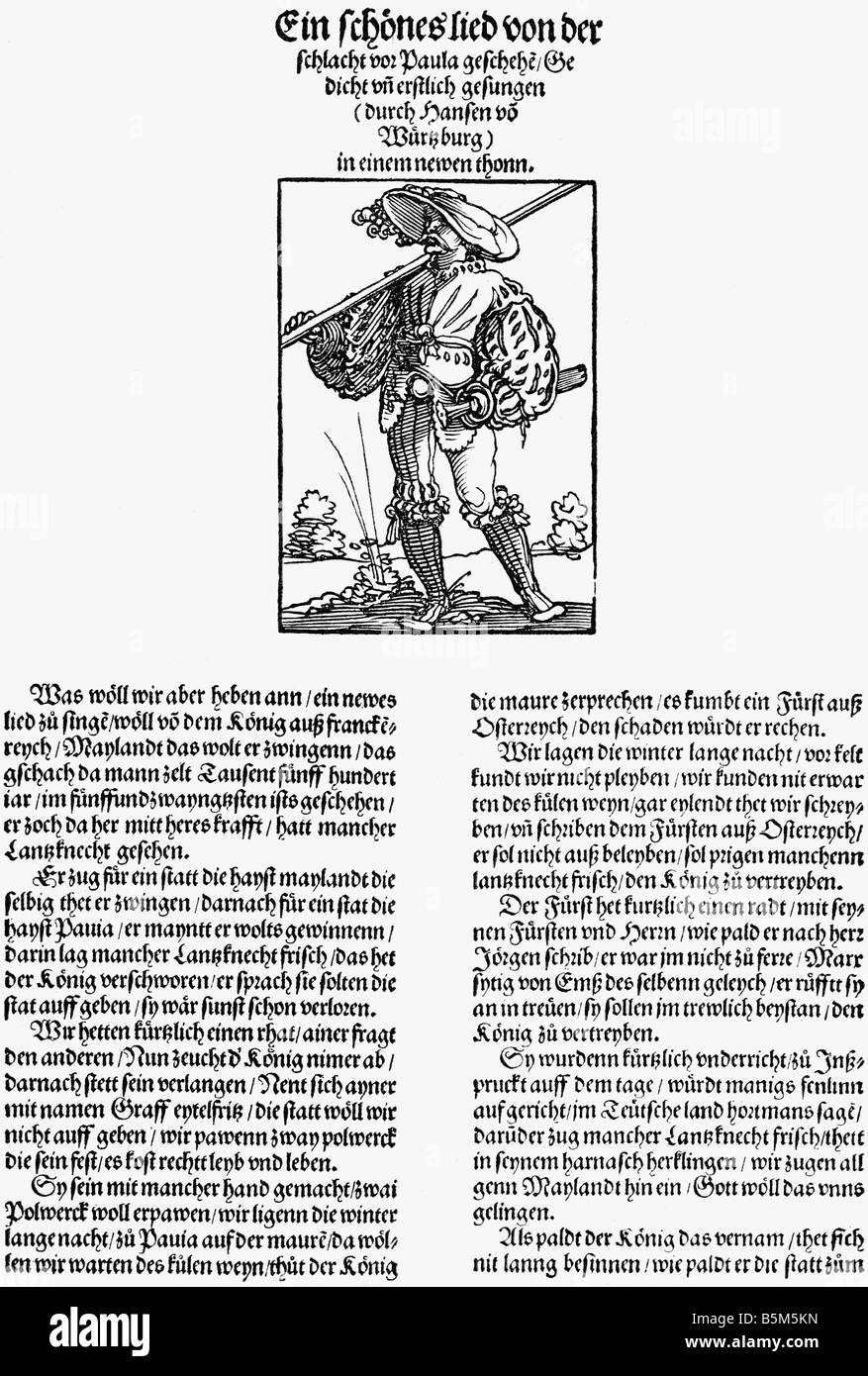 Militär, Landsknechts, Lied über die Schlacht von Pavia, 1525, Stockfoto