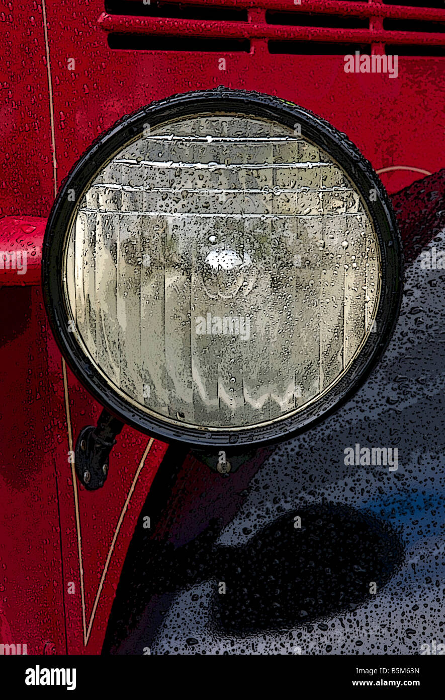 Oldtimer LKW Scheinwerfer und Flügel Detail nach Regen mit Photoshop posterise Kanten verwendete filter Stockfoto