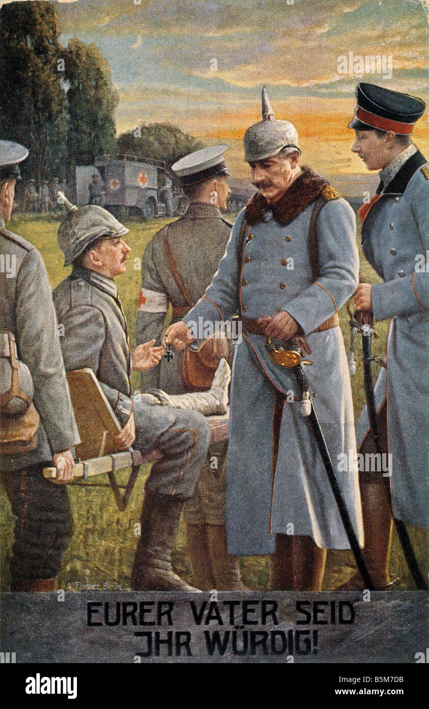 1 W46 E1915 4 Wilhelm II Auszeichnungen Iron Cross Postkarte Wilhelm II deutscher Kaiser 1888-1918 1859 1941 Eurer Vaeter Seid Ihr wuerdig Stockfoto