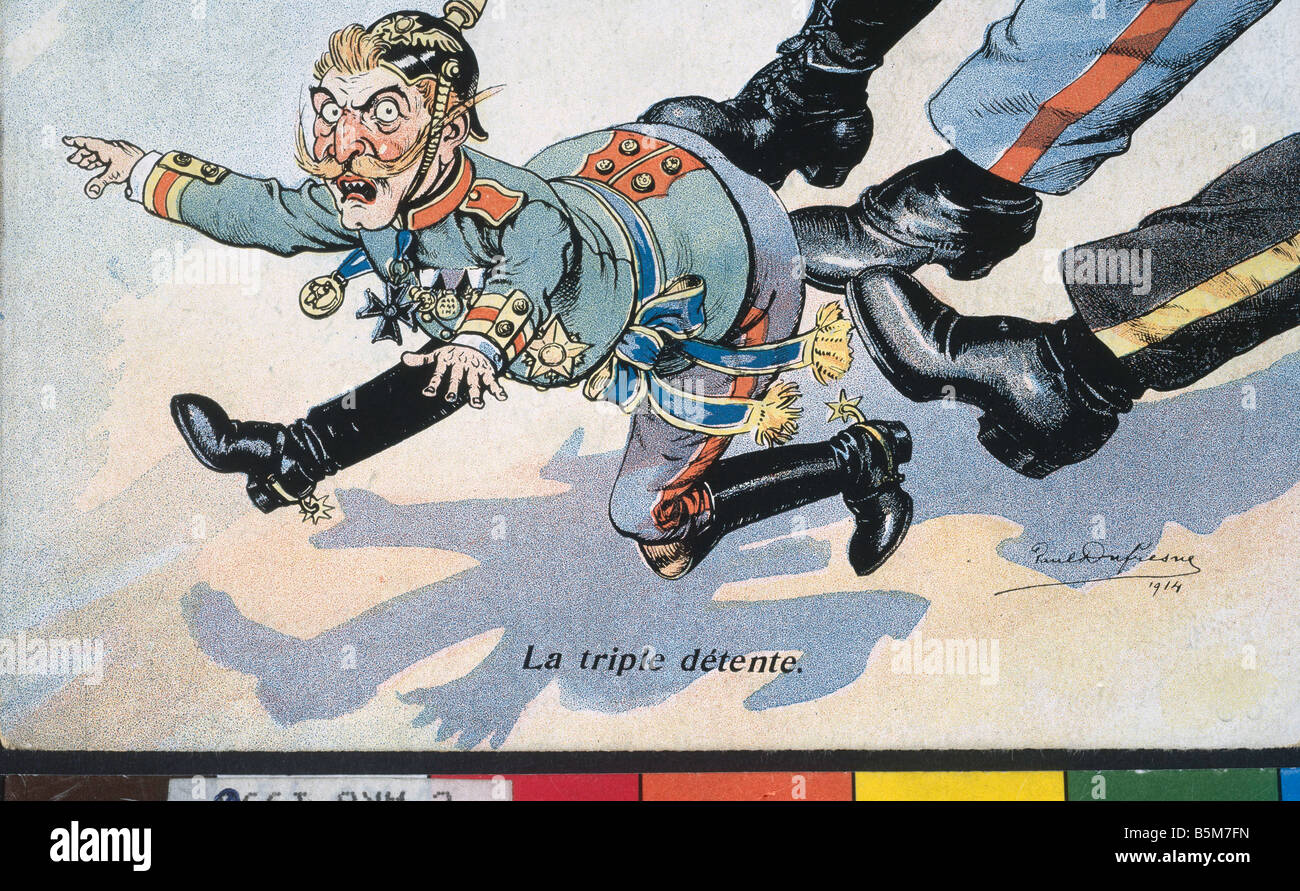 1 W46 G1914 4 E William II und Entente Karikatur 1914 Wilhelm II deutscher Kaiser 1888-1918 1859 1941 La dreifach Entspannungspolitik Caricatur Stockfoto
