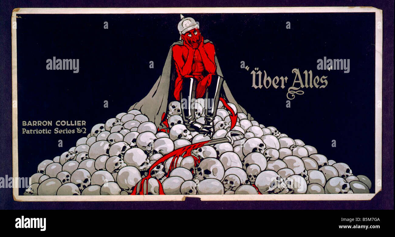 1 W46 G1917 3 Karikatur von Will II WW I Plakat Wilhelm II deutscher Kaiser König von Preußen 1859 1941 über Alles Propaganda Welt Stockfoto